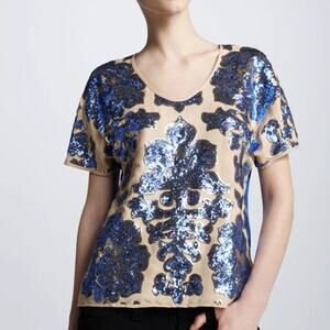Neiman Marcus Tracy Reese Short‎ Sleeve Sequin Blouse Women Size S Multicolor